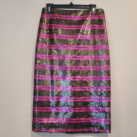 J Crew Pencil Skirt Sequin Stripe Brown & Pink Skirt - Picture 5 of 8